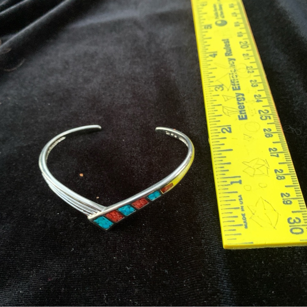 Turquoise and Red Stone Silver Tone Bracelet